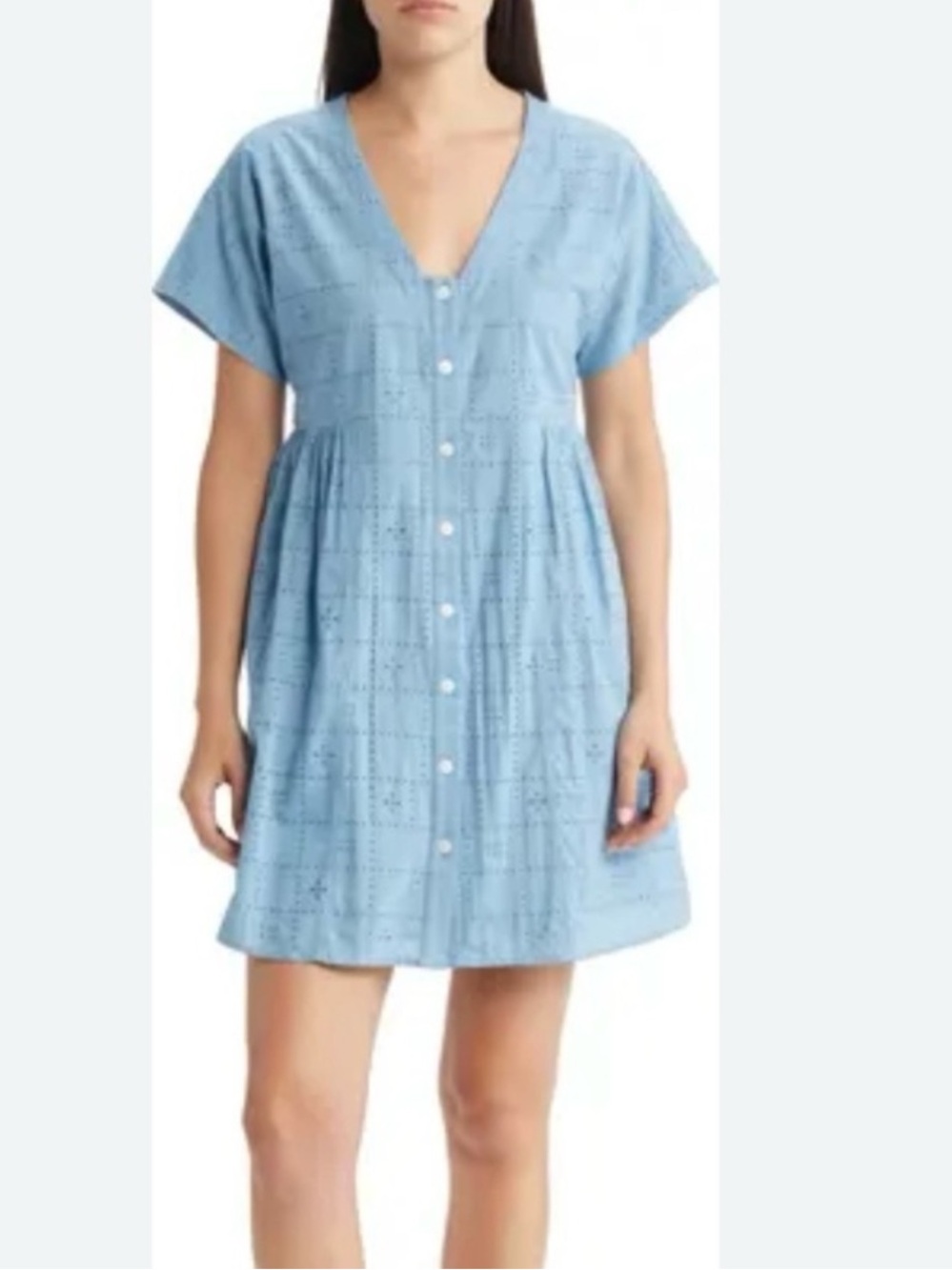 Madewell Light Blue Eyelet Button-Front Mini Dress